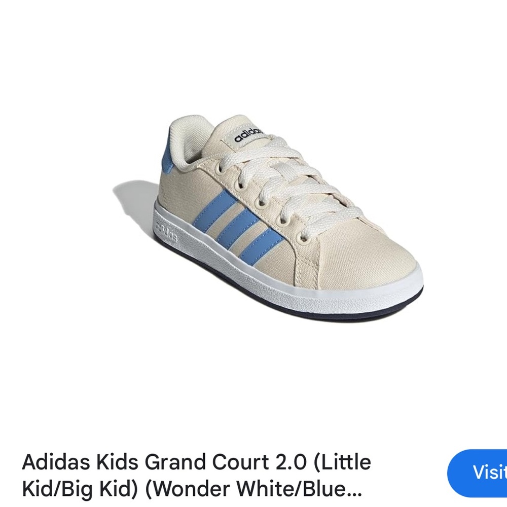 Adidas Kids Grand Court 2.0 Shoes - Cream and Blue - Kid 3